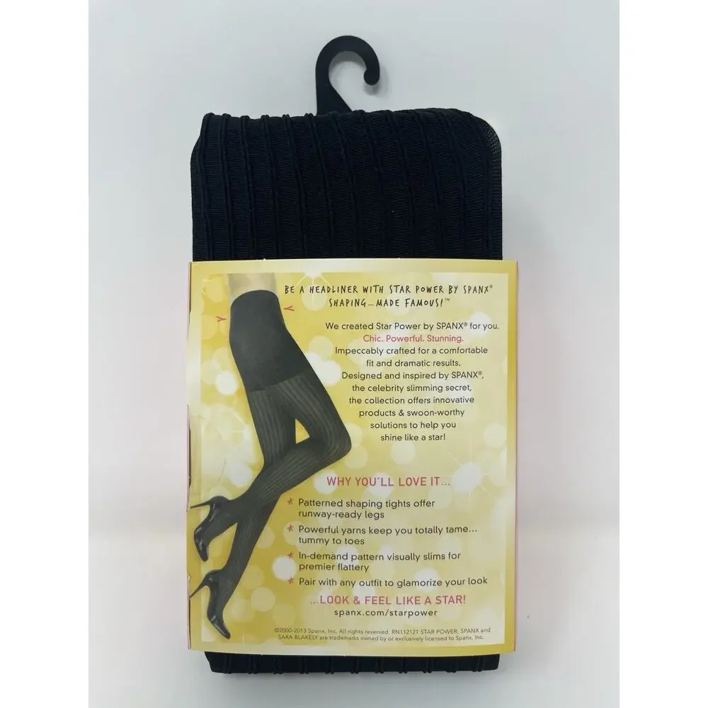 NEW Star Power By SPANX Center-Stage Ribbed Row Shaping Tights Black Size E‎